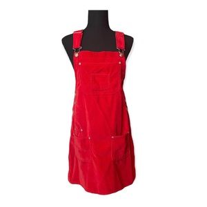 Red corduroy overall dress